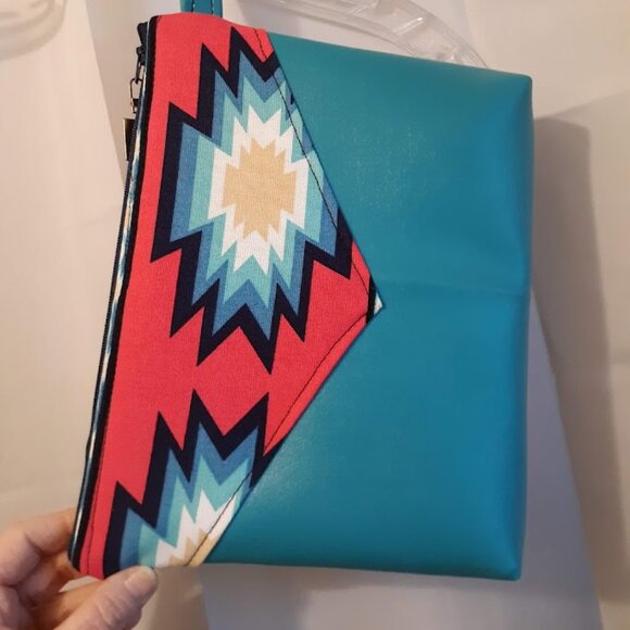 New Southwestern geometric Pink Turquoise Cowgirl Wristlet Clutch Bag Boho - Picture 5 of 8
